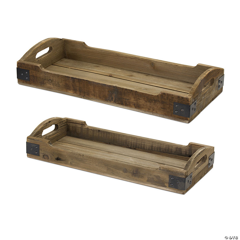 Melrose International Decorative Wooden Tray With Handles Set Of 2   Melrose International Decorative Wooden Tray With Handles Set Of 2~14243169