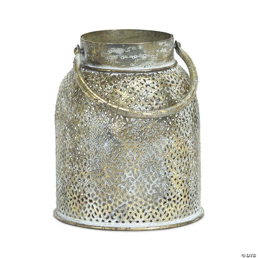 Melrose International Gold Punched Metal Candle Holder, 7.5 Inches (Set of 2) Image