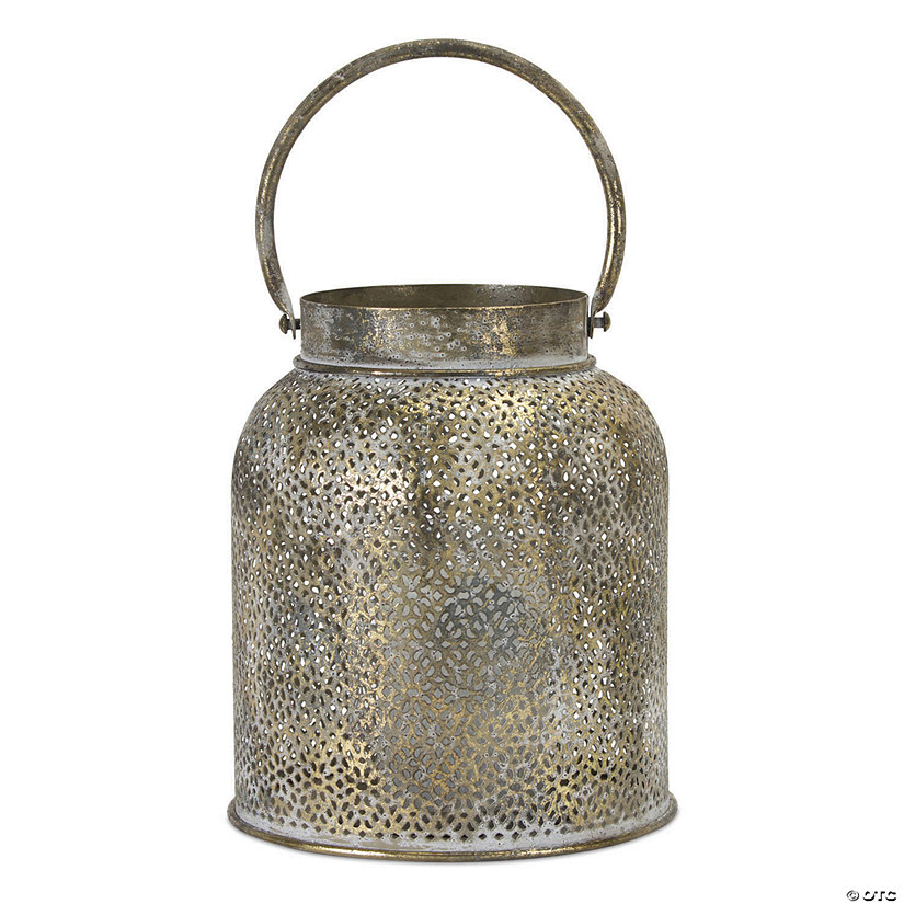 Melrose International Gold Punched Metal Candle Holder, 9 Inches (Set of 2) Image