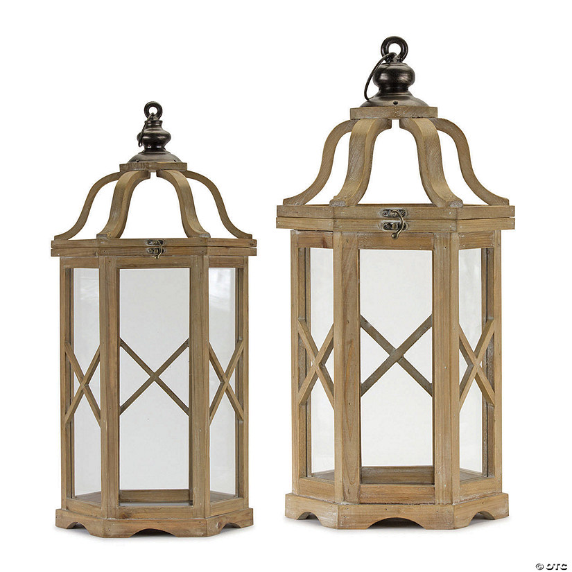 Melrose International Iron and Wood Lantern (Set of 2)-Metal Accent Image