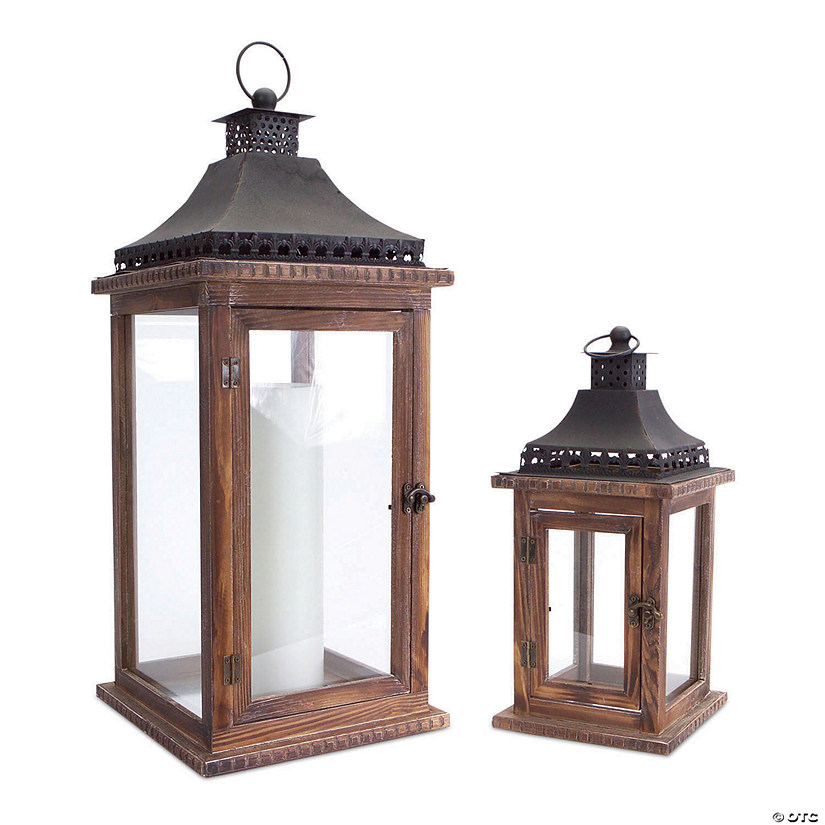 Melrose International Iron and Wood Metal Lantern (Set of 2) Image