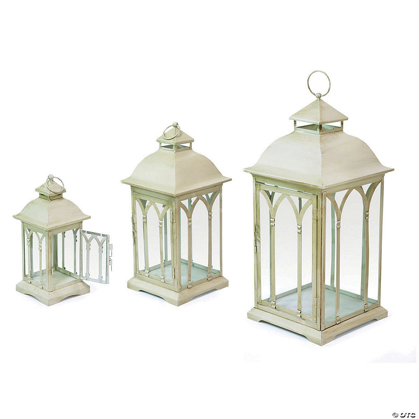 Melrose International Ivory Metal and Glass Lantern (Set of 3) Image