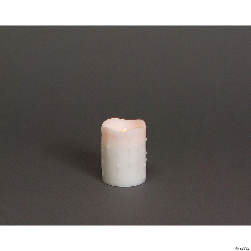 Melrose International LED White Wax Drip Short Pillar Candle (Set of 4) Image