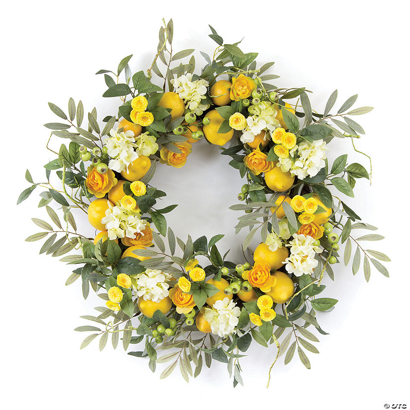 Melrose International Lemon Floral Wreath, 28 Inches Image