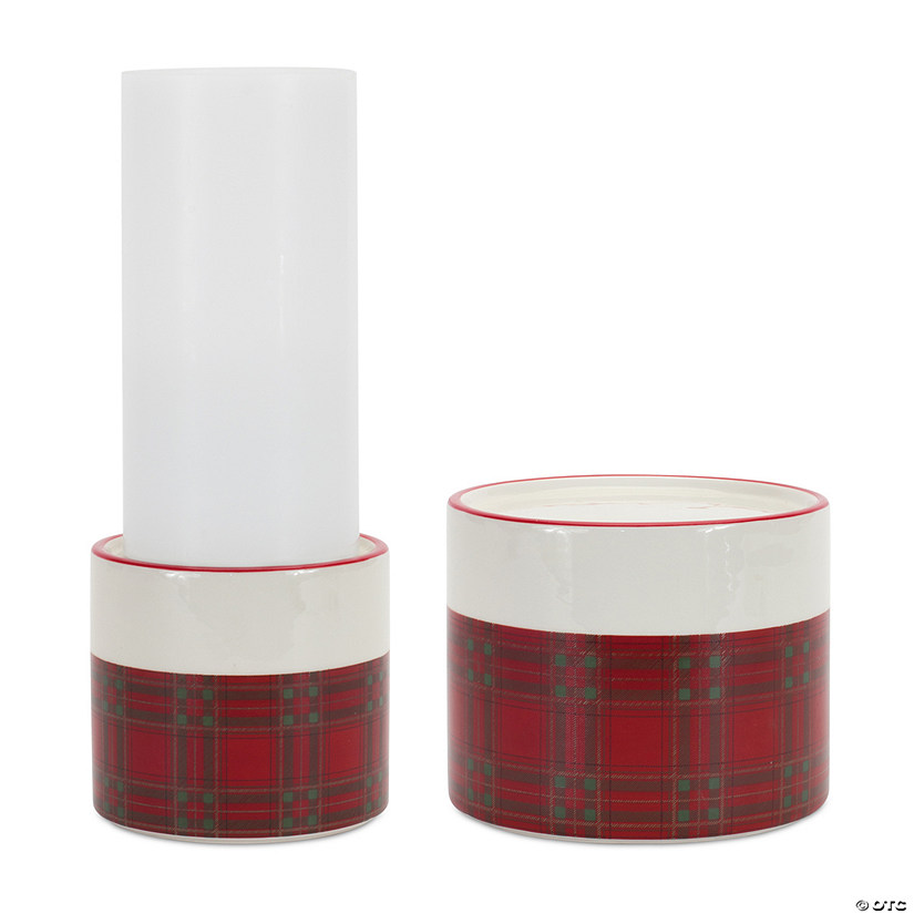 Melrose International Plaid Candle Holder (Set Of 2) 3.75In Image