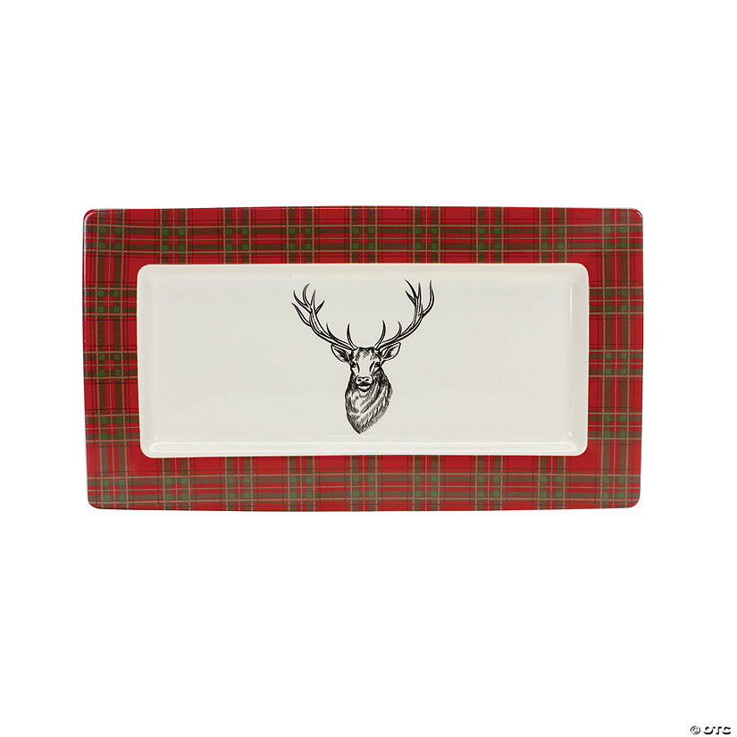 Melrose International Plaid Deer Platter (Set Of 2) 13.25In Image