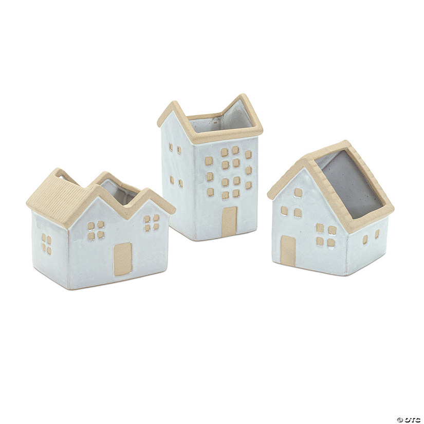 Melrose International Porcelain House Planter (Set Of 3) 5.5In Image