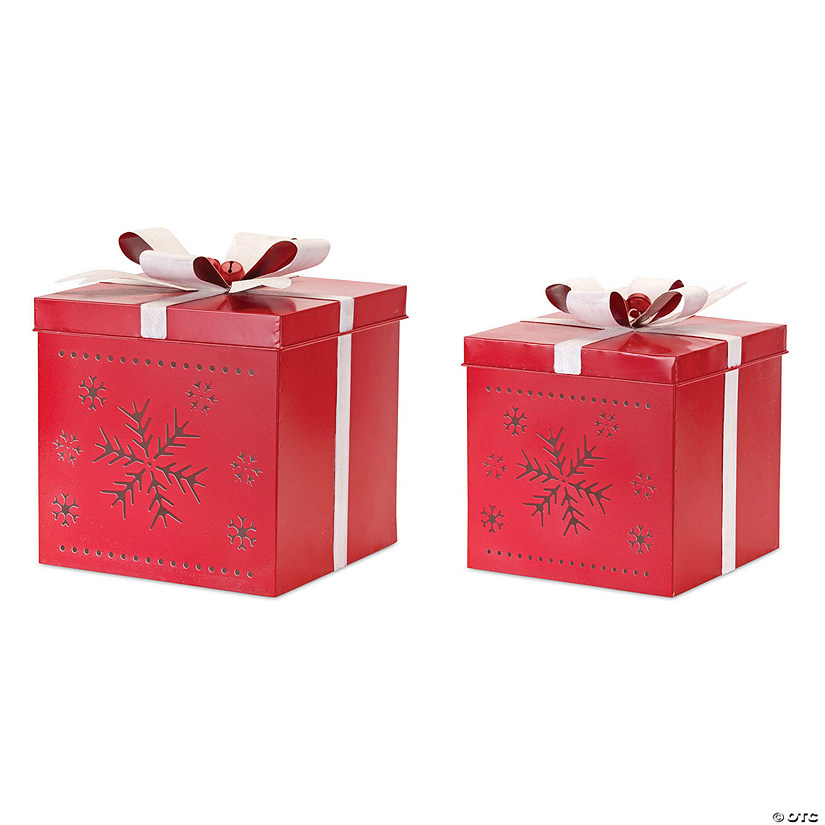 Melrose International Red Metal Holiday Presents D&#233;cor, 11 and 13 Inches (Set of 2) Image