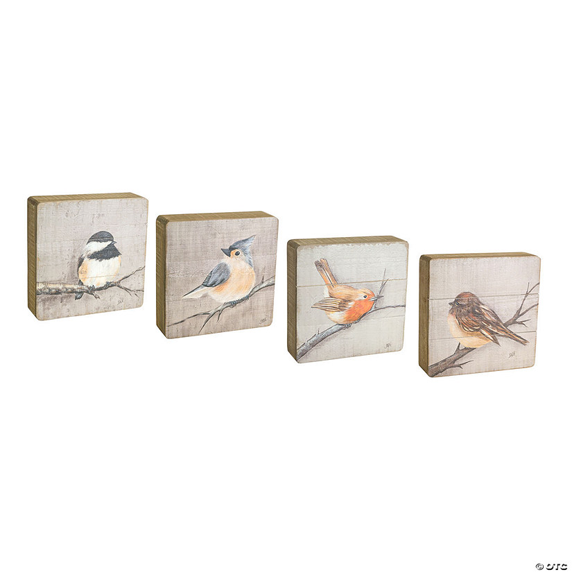Melrose International Sitting Bird Plaque, 8 Inches (Set of 4) Image
