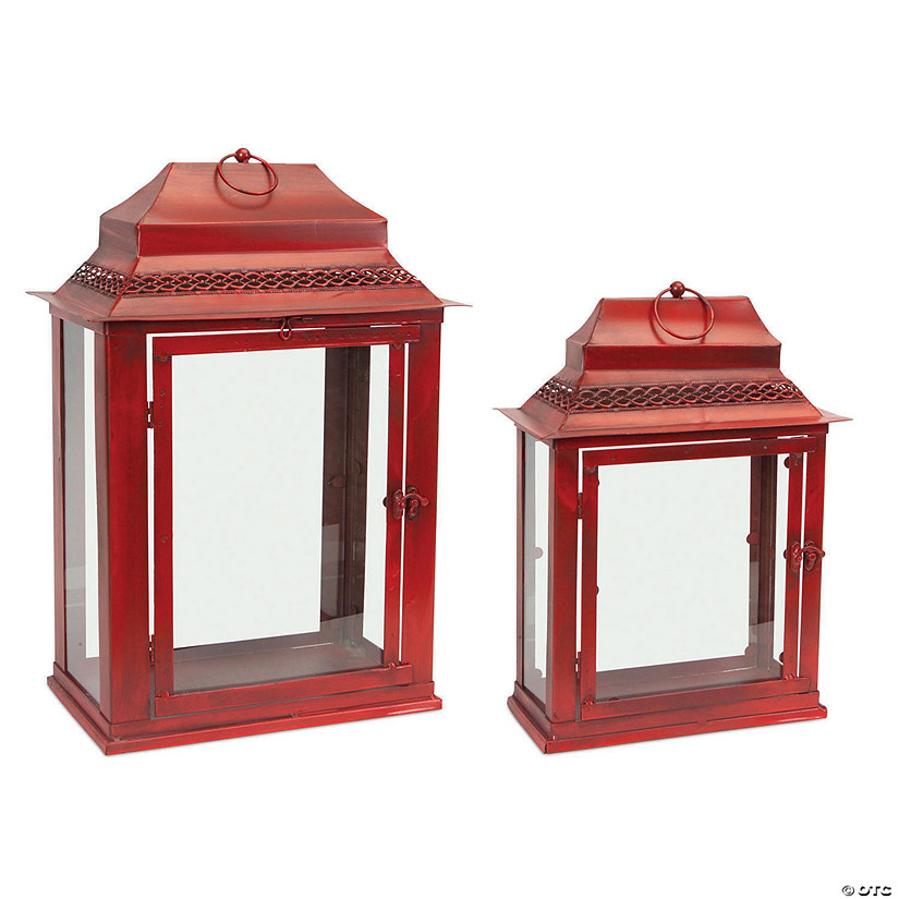 Melrose International Traditional Red Metal Lantern (Set of 2) Image