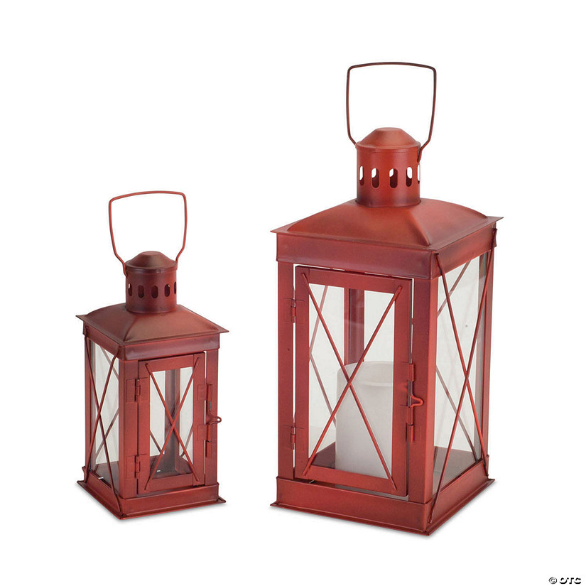 Melrose International Traditional Rustic Red Metal Lantern (Set of 2) Image