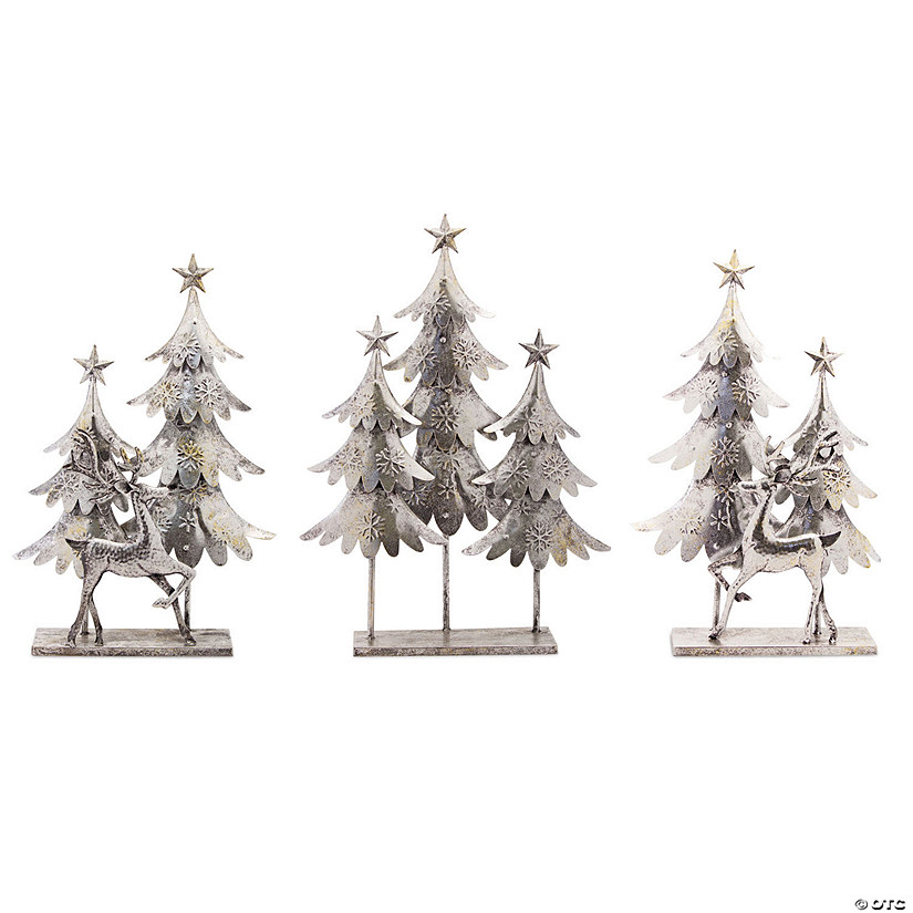 Melrose International Tree and Deer Figurine (Set of 3) Image