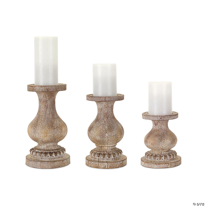 Melrose International Washed Wooden Candle Holder (Set of 3) Image