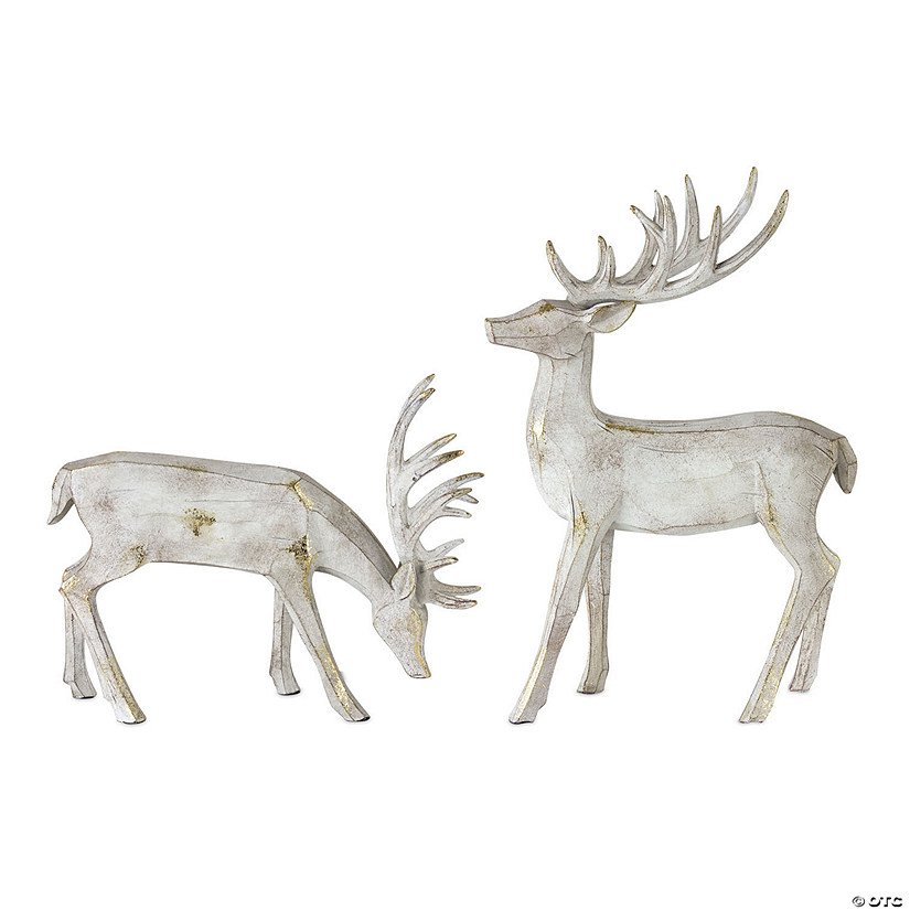 Melrose International White-Washed Deer Figurine (Set of 2) Image