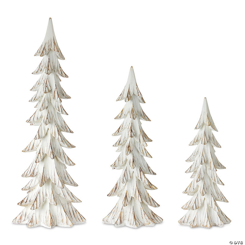 Melrose International White-Washed Snowy Holiday Tree D&#233;cor, 15, 18 and 24 Inches (Set of 3) Image