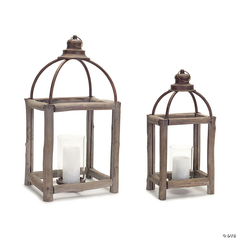 Melrose International Wood and Metal Lantern (Set of 2) Image