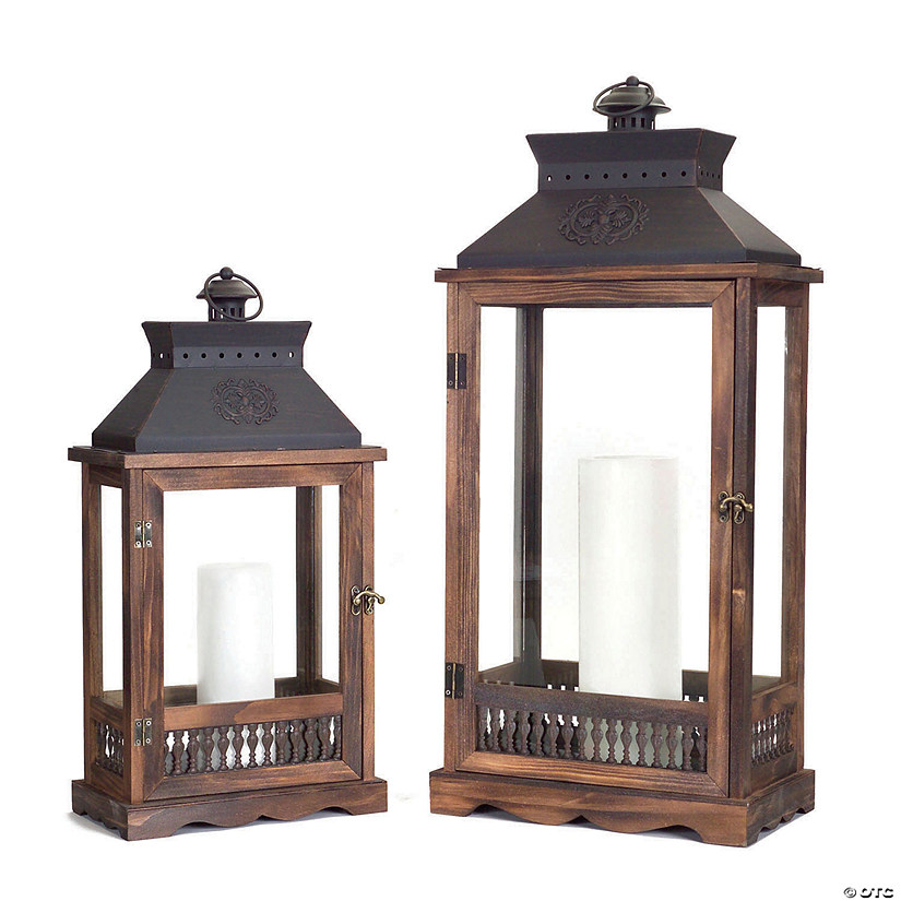 Melrose International Wood and Metal Lantern (Set of 2) Image