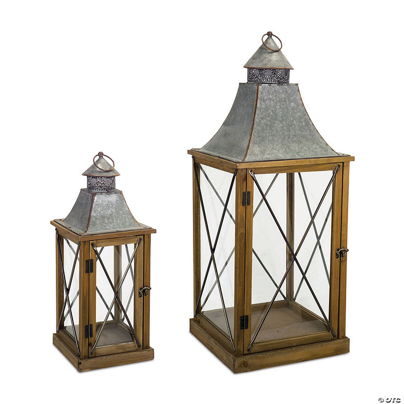 Melrose International Wood and Metal Lantern (Set of 2) Image