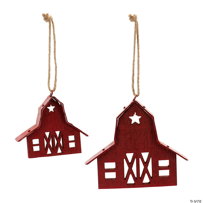 Melrose International Wood Barn Ornament (Set Of 24) 5.5In Image