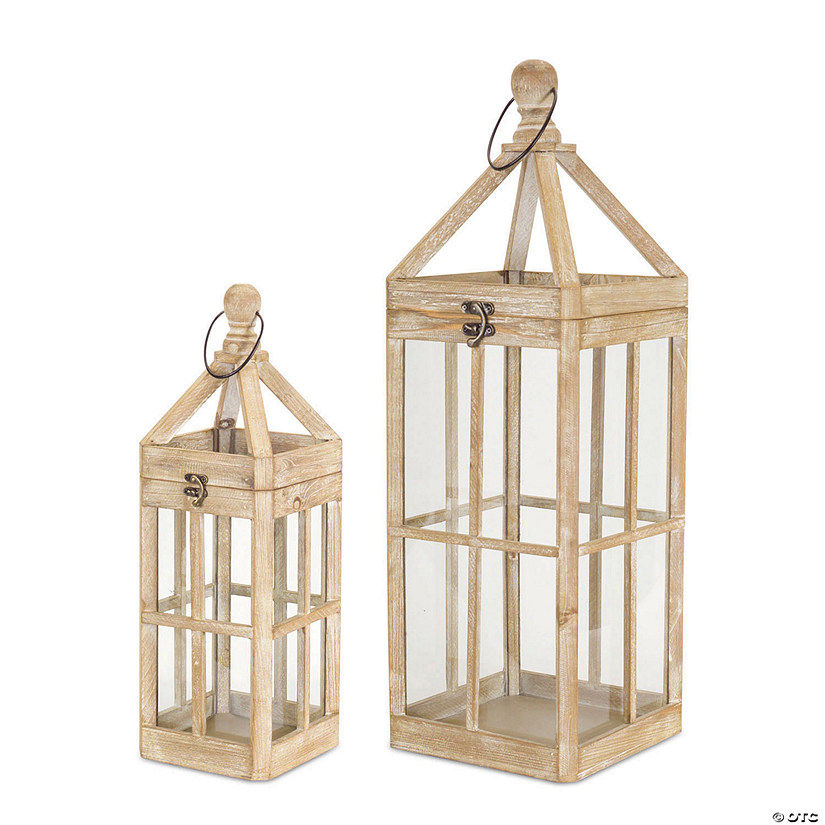 Melrose International Wooden Lantern, 19 and 27 Inches  (Set of 2) Image