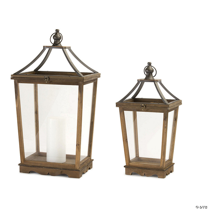 Melrose International Wooden Lantern (Set of 2) Image