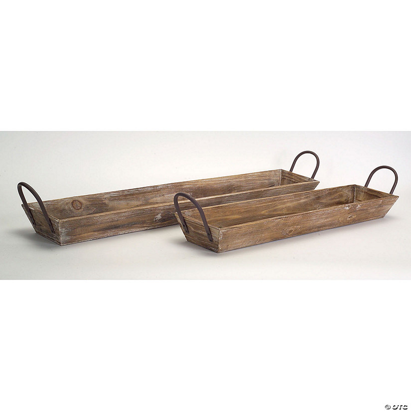 Melrose International Wooden Tray with Handles (Set of 2) Image