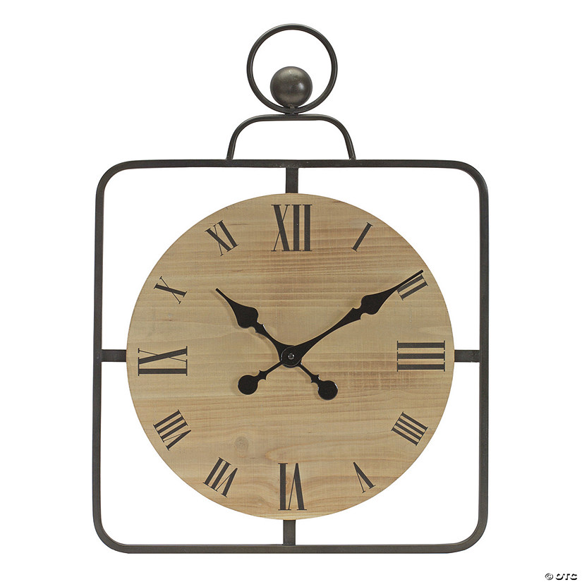 Melrose International Wooden Wall Clock In Iron Frame 24.5In Oriental Trading