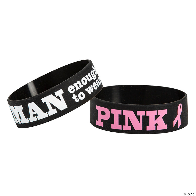 Men&#8217;s Pink Ribbon Breast Cancer Awareness Big Band Rubber Bracelets Image