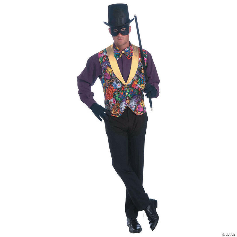 Men's Vest & Bow Tie Mardi Gras Costume Set Image
