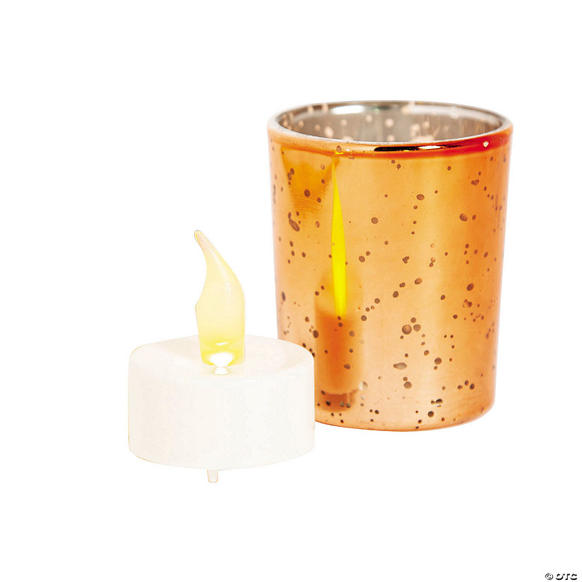 Mercury Glass Votive Candle Holders with Battery-Operated Candles - 24 Pc. Image