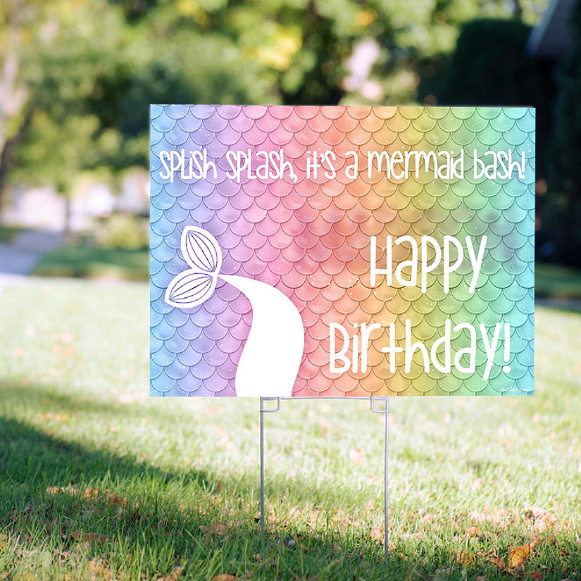 Mermaid Birthday Party Yard Signs (18" x 24") Kid's Party Decorations - Stakes Included Image