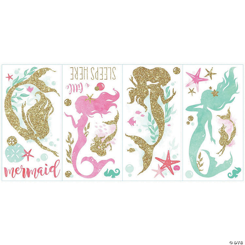 Mermaid Peel & Stick Wall Decals With Gltter Image