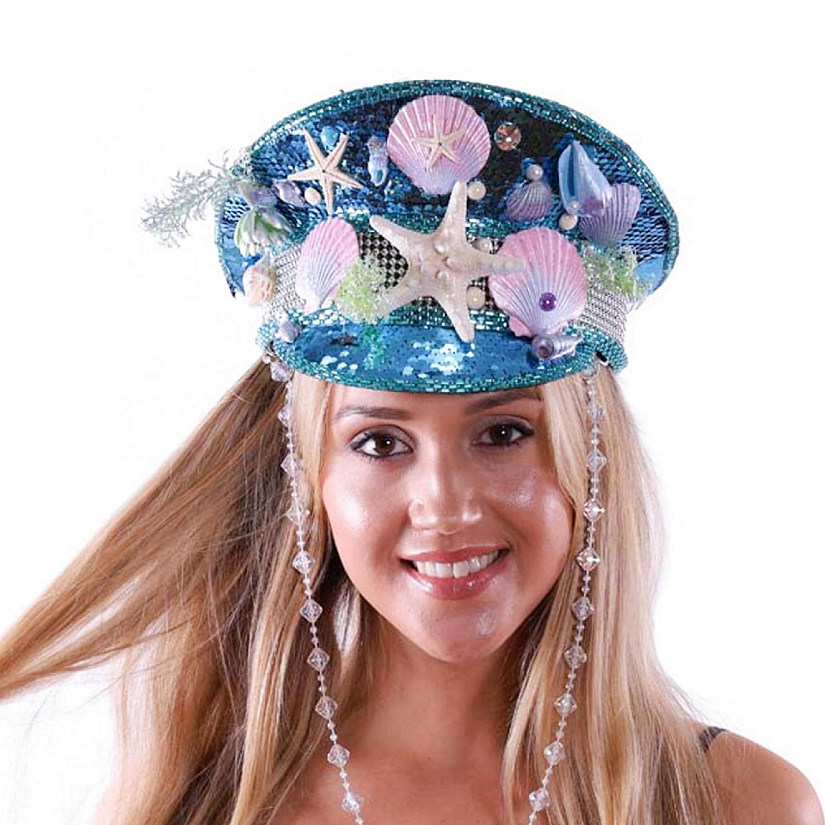 Mermaid Shell Bedazzled Sequin Festival Sailor Costume Hat Image