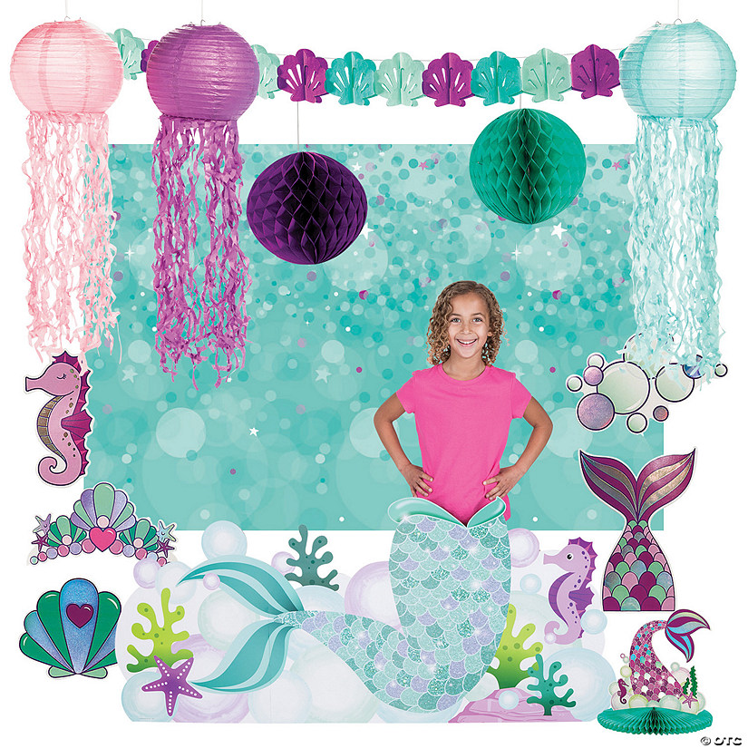 Mermaid Sparkle Photo Backdrop Decorating Kit - 16 Pc. Image