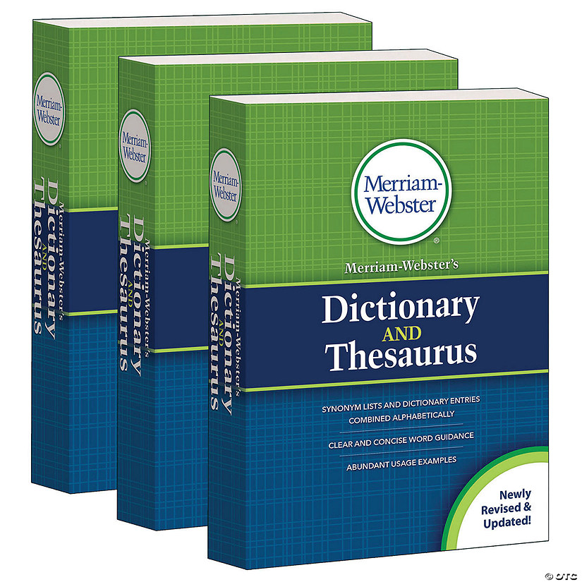 Merriam-Webster Merriam-Webster's Dictionary and Thesaurus, Mass-Market Paperback, 2020 Copyright, Pack of 3 Image