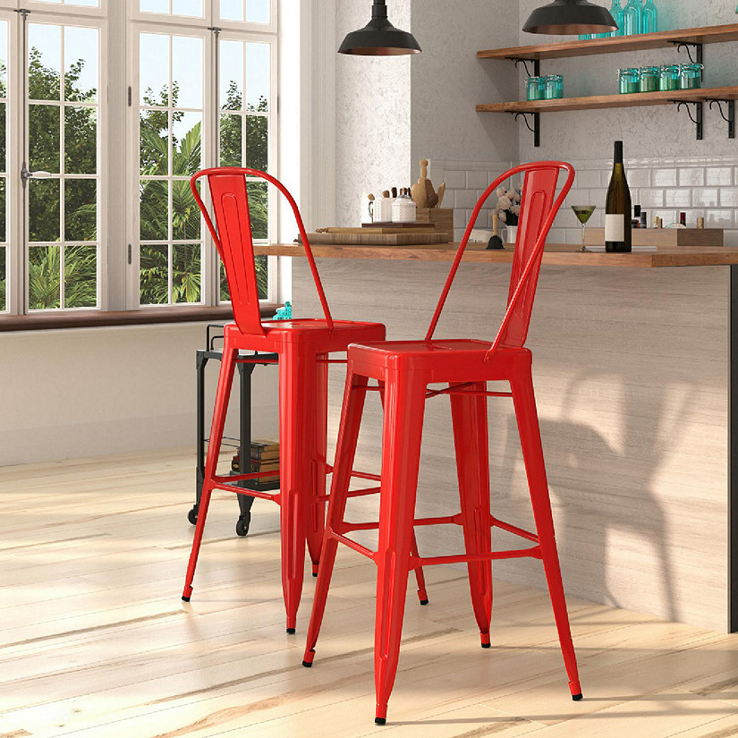 Merrick Lane 30" Red Metal Stool Image