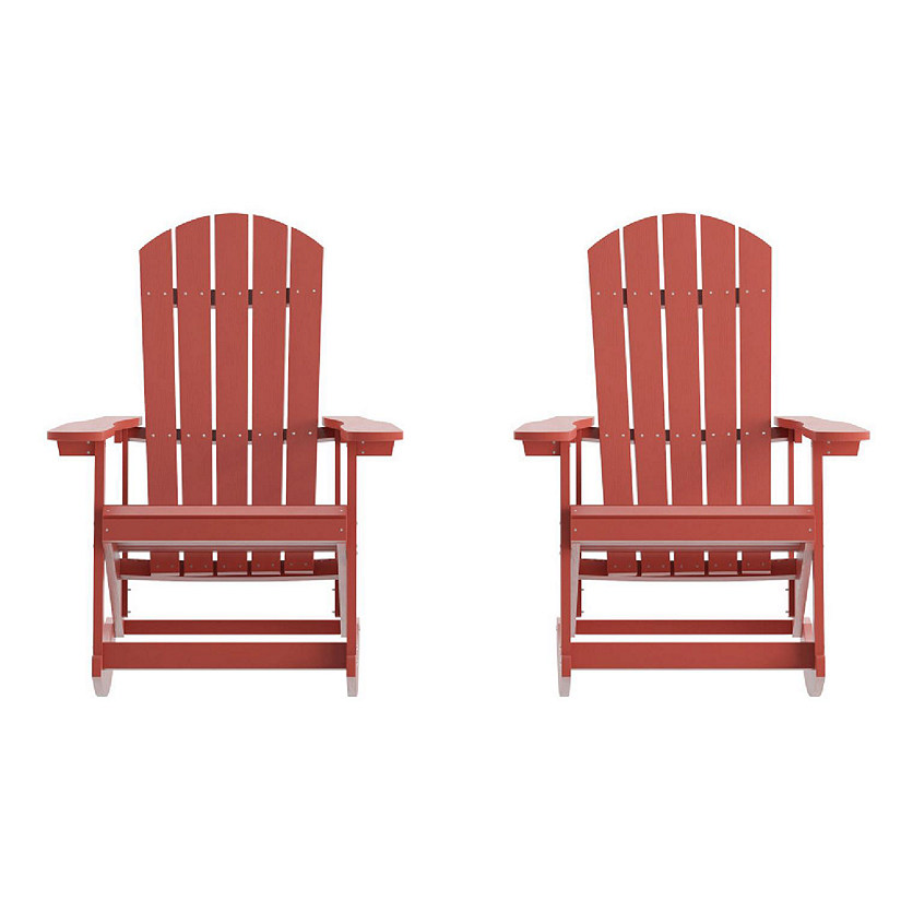 Merrick Lane Atlantic Adirondack Rocking Chair - Set of 2 - Red - All-Weather Polyresin - UV Treated - Vertical Slats - For Indoor or Outdoor Use Image