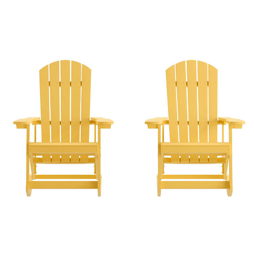 Merrick Lane Atlantic Adirondack Rocking Chair - Set of 2 - Yellow - All-Weather Polyresin - UV Treated - Vertical Slats - For Indoor or Outdoor Use Image