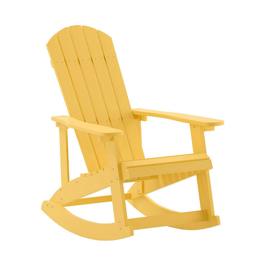 Merrick Lane Atlantic Adirondack Rocking Chair - Yellow - All-Weather Polyresin - UV Treated - Vertical Slats - For Indoor or Outdoor Use Image