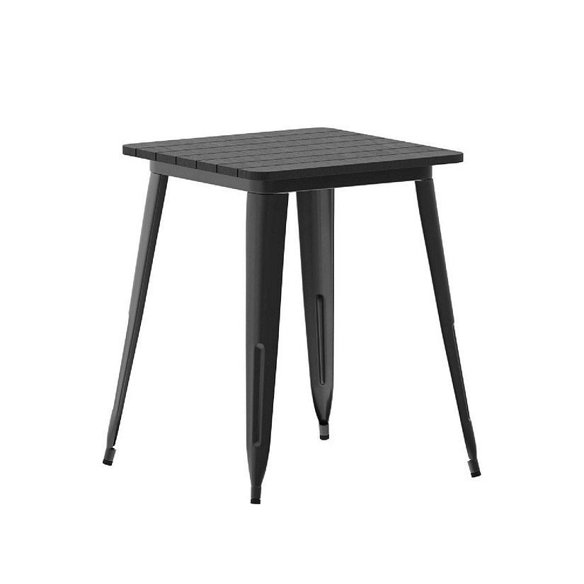 Merrick Lane Dryden Outdoor Dining Table, All Weather Poly Resin Top with Steel Base, 23.75" Square, Black/Black Image