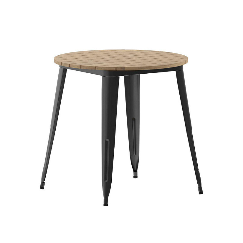 Merrick Lane Dryden Outdoor Dining Table, All Weather Poly Resin Top with Steel Base, 30" Round, Brown/Black Image