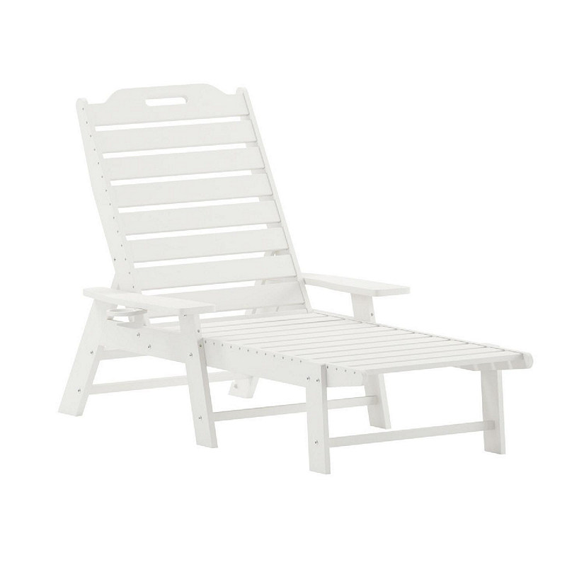 Merrick Lane Gaylord Adjustable Adirondack Lounger with Cup Holder- All-Weather Indoor/Outdoor HDPE Lounge Chair, White Image