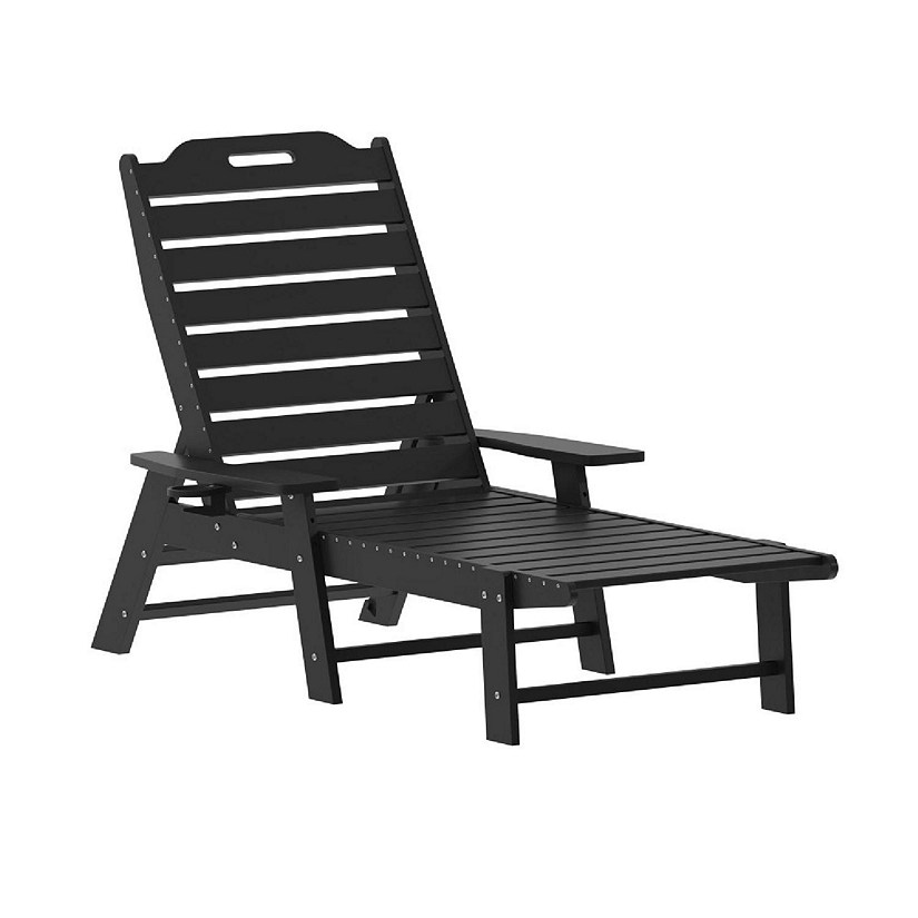 Merrick Lane Gaylord Adjustable Adirondack Loungers with Cup Holders- All-Weather Indoor/Outdoor HDPE Lounge Chairs, Set of 2, Black Image