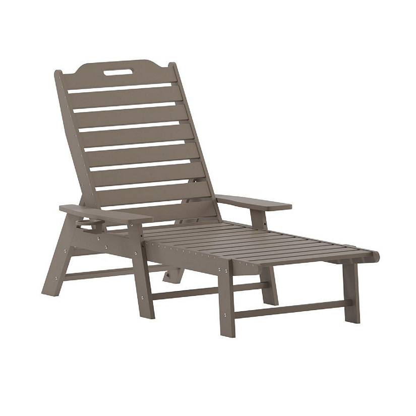 Merrick Lane Gaylord Adjustable Adirondack Loungers with Cup Holders- All-Weather Indoor/Outdoor HDPE Lounge Chairs, Set of 2, Brown Image