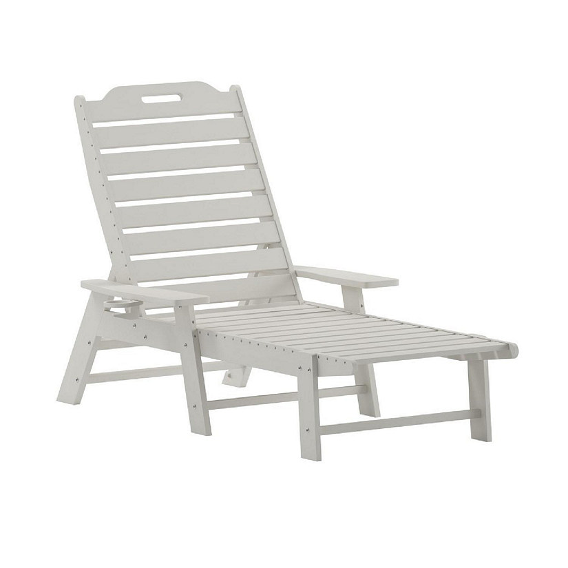 Merrick Lane Gaylord Adjustable Adirondack Loungers with Cup Holders- All-Weather Indoor/Outdoor HDPE Lounge Chairs, Set of 2, White Image
