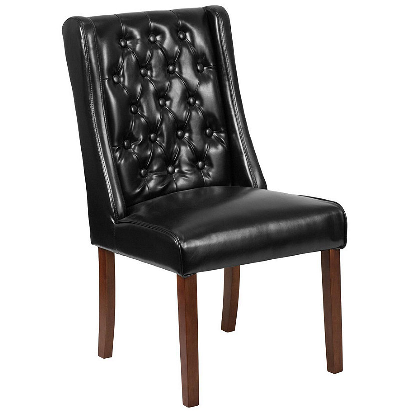 Merrick Lane Harmony Button Tufted Parsons Chair with Side Panel Detail in Black Faux Leather Image