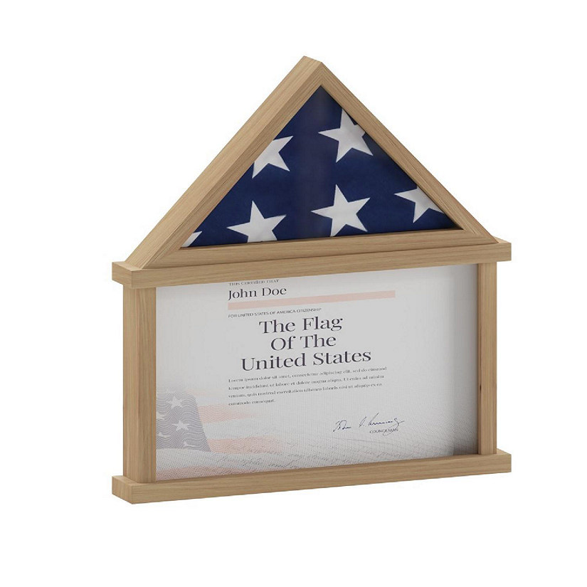 Merrick Lane Hughes Flag Display Case with Certificate Holder, Wall Mount or Freestand Display, Fits 9x5 Flag, Weathered Wood Image