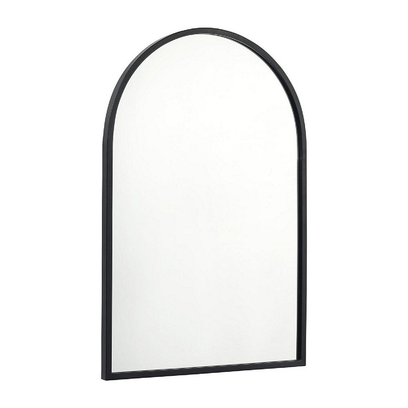 Merrick Lane Muriel 20"x30" Arched Metal Framed Wall Mirror for Entryways, Dining Rooms, and Living Rooms in Black Image