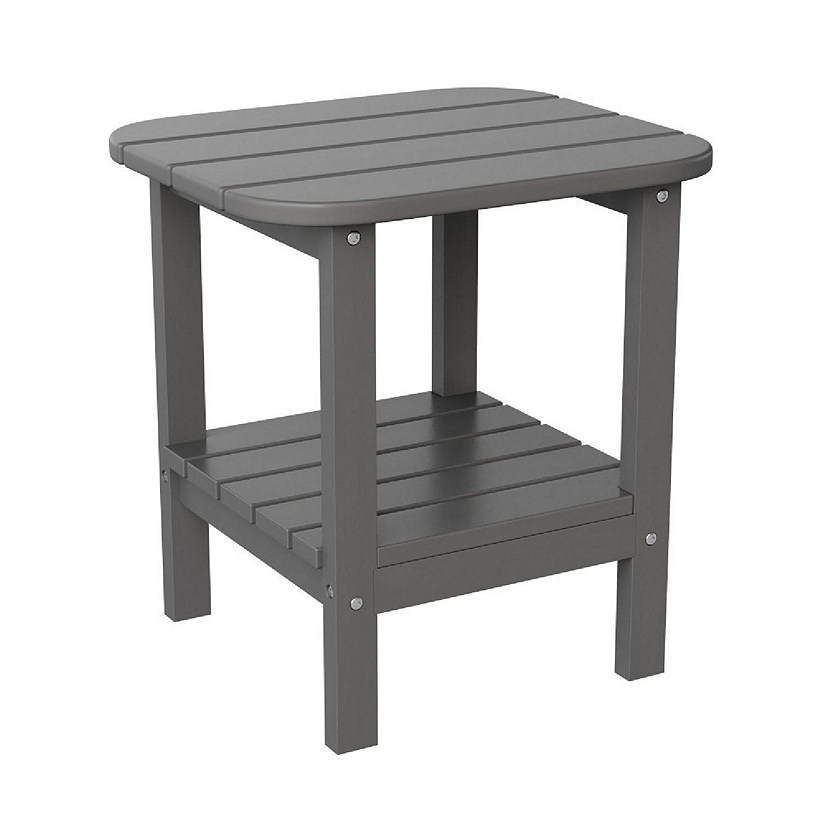 Merrick Lane Nassau 2-Tier Adirondack Side Table, All-Weather HDPE Indoor/Outdoor Accent Table, Gray Image