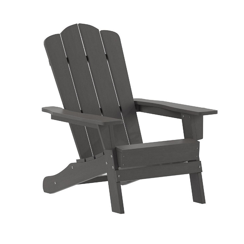 Merrick Lane Nassau Adirondack Chairs with Cup Holders, Weather Resistant Poly Resin Adirondack Chairs, Set of 4, Gray Image